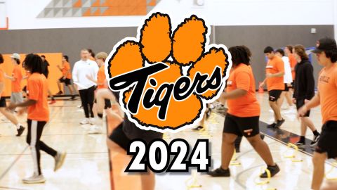Tiger logo and the year on top of video.